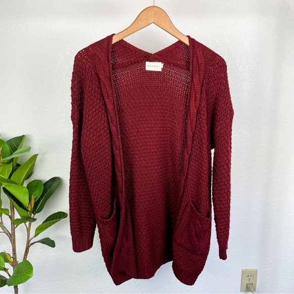 Dreamers Cable Knit Braided Open Cardigan Size  M in Burgundy - Picture 4 of 11